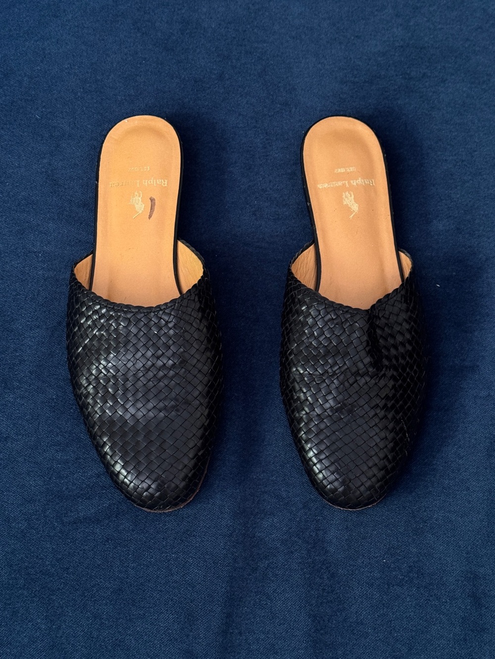 Ralph Lauren Vintage Black Leather Woven‎ Mule Size 6 1/2 B